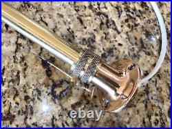 VINTAGE POLISHED BRASS, GLASS LENS STERN LIGHT WithFLAG, NEW WIRING/LED 33 TALL