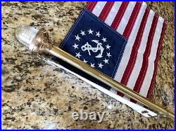 VINTAGE POLISHED BRASS, GLASS LENS STERN LIGHT WithFLAG, NEW WIRING/LED 33 TALL