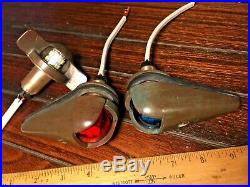 VINTAGE SET OF BRONZE TEARDROP RUNNING LIGHTS & STERN LIGHT REWIRED WithLED BULBS