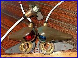 VINTAGE SET OF BRONZE TEARDROP RUNNING LIGHTS & STERN LIGHT REWIRED WithLED BULBS