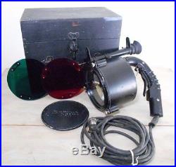 VINTAGE SHIPS MORSE CODE SIGNAL LIGHT, with RED & GREEN LENS, STORAGE BOX, ENGLAND