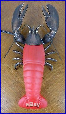 VTG 2003 Red Lobster Lamp Tin Chi Works Glass Art Light Table Nautical Beach Art