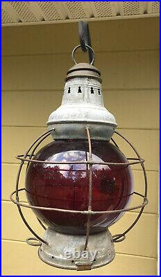VTG Antique Brass Perkins # 8 Ships Onion Nautical Lantern Signal Red Light 10