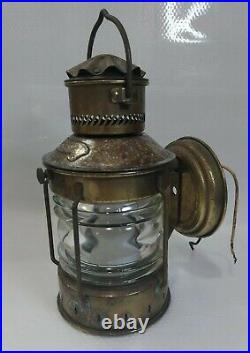 VTG LARGE Nautical ANCHOR Brass Copper Glass Ship Lantern Light Lamp Merman