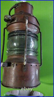VTG LARGE Nautical Brass Copper Glass Ship Lantern Light