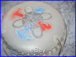VTG NAUTICAL Sailboats Red White & Blue Glass 3 Hole Chain Ceiling Light Cover