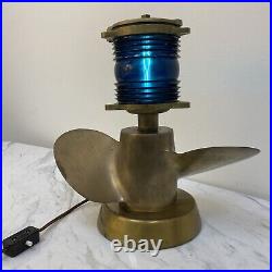 VTG Nautical Marine Piling Blue Light Lamp Quicksilver Propeller Brass Base ORIG