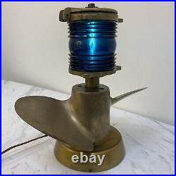 VTG Nautical Marine Piling Blue Light Lamp Quicksilver Propeller Brass Base ORIG