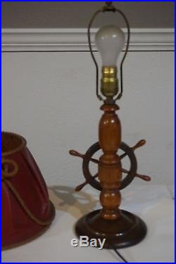VTG Ships Wheel Nautical Table Lamp Den Study Desk Light Carved Wood