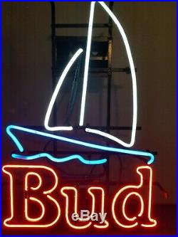 (VTG) budweiser beer sailboat & water neon light up sign ANHEUSER Busch nautical