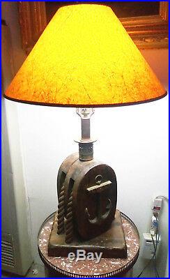 Vintage 1940 Nautical Anchor Lamp, Pulley Block Rope Accent Light Ship