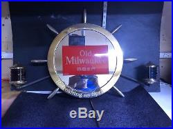 Vintage 1961 Old Milwaukee LIGHTED BEER SIGN glass mirror NAUTICAL ship WORKS