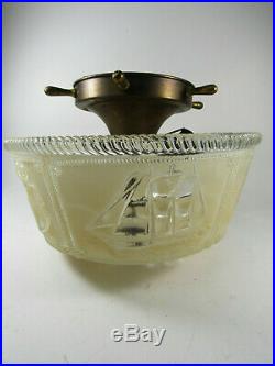 Vintage 40's Glass Nautical Ceiling Light Shade Fixture Sailing Ship Anchors