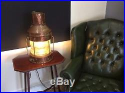 Vintage Anchor Copper & Brass Nautical Ships Lamp Lantern Converted Light