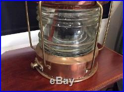 Vintage Anchor Copper & Brass Nautical Ships Lamp Lantern Converted Light