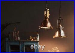 Vintage Antique Nautical Marine Brass And Copper Ceiling Pendant Light Decor 2 P