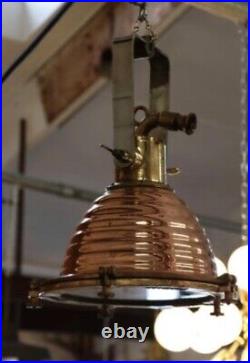Vintage Antique Nautical Marine Brass And Copper Ceiling Pendant Light Decor 2 P