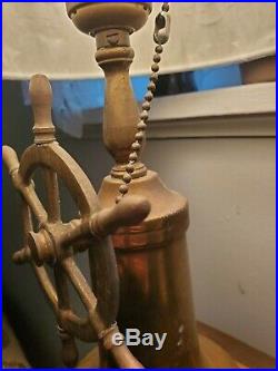 Vintage / Antique Nautical Marine Decor Boat Ship Wheel Brass Table Lamp Light