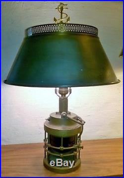 Vintage \ Antique Nautical Marine Military Piling Light Blue Lens Table Lamp