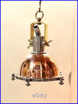 Vintage Antique Ship Hanging Cargo Smooth Copper, Brass & Aluminum Pendant Light