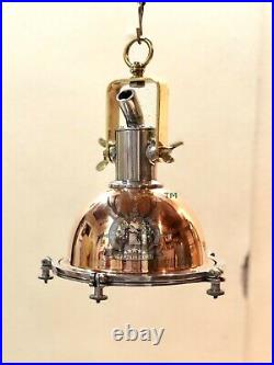 Vintage Antique Ship Hanging Cargo Smooth Copper, Brass & Aluminum Pendant Light