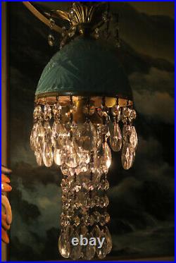 Vintage Aqua Blue Whimsical Nautical cut Glass Crystal Brass Hanging Swag plugin