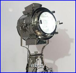 Vintage Big Industrial Searchlight Spot-Lamp Adjustable Night Lamp Black Wo