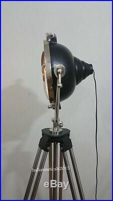 Vintage Big Nautical Spotlight Floor Lamp Theater Search Light & Steel Tripod