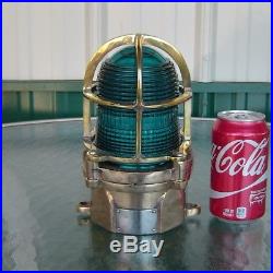 Vintage Blue Teal Nautical Polished Brass Ceiling Light Helicopter Pad Light