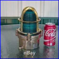 Vintage Blue Teal Nautical Polished Brass Ceiling Light Helicopter Pad Light