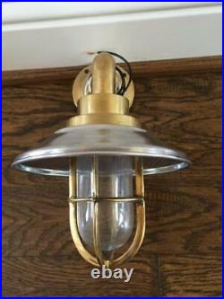 Vintage Brass Alleyway Light with Aluminum Shade Ship Salavged