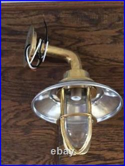 Vintage Brass Alleyway Light with Aluminum Shade Ship Salavged