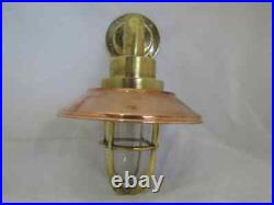 Vintage Brass Alleyway Light with Copper Shade- Restored, Rewired