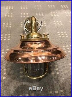 Vintage Brass Bulkhead Light With Copper Shade Salvaged Restored & Rewired