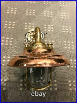 Vintage Brass Bulkhead Light with Copper Shade- Wall Light