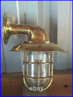 Vintage Brass Bulkhead Light with a Large Brass Shade Restored, Rewired