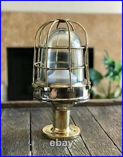 Vintage Brass Caged Nautical Light Large Nautical Post Light With Clear Lens