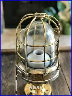 Vintage Brass Caged Nautical Light Large Nautical Post Light With Clear Lens