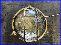 Vintage Brass Circular Light Etched Glass Salvaged Restored & Rewired