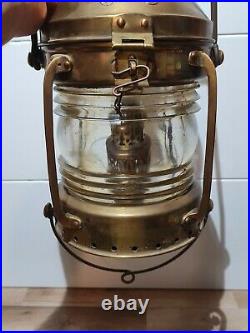 Vintage Brass & Copper Anchor Oil Lamp Maritime Ship Lantern Boat Light 13.5