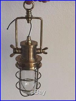 Vintage Brass Hanging Bulkhead Light With A Brass Handle Restored & Rewired
