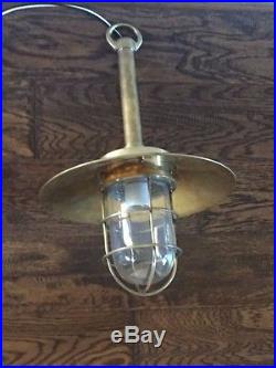Vintage Brass Hanging Bulkhead Light With Brass Shade- Restored & Rewired