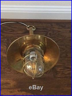 Vintage Brass Hanging Bulkhead Light With Brass Shade- Restored & Rewired
