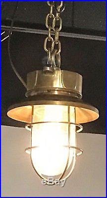 Vintage Brass Hanging Bulkhead Light With Shade & Chain Restored & Rewired