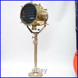 Vintage Brass Industrial Search Light Mounted On A Machine Gun Stand