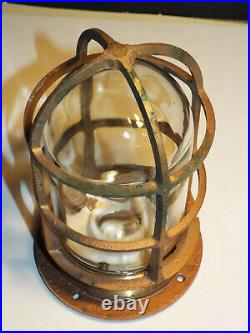 Vintage Brass Marine Nautical Industr Light Cage Glass & Frame Boat Nos W Box B4