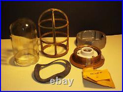 Vintage Brass Marine Nautical Industr Light Cage Glass & Frame Boat Nos W Box B4