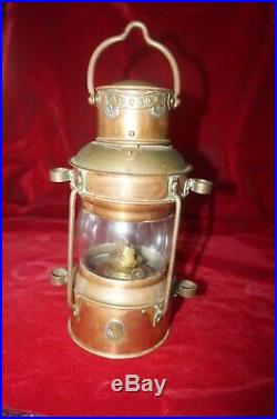 Vintage Brass Nautical ANCHOR Copper Ships Lantern Lamp Light 12 Wedge Burner