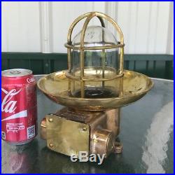 Vintage Brass Nautical Ceiling Light With Brass Deflector Cover