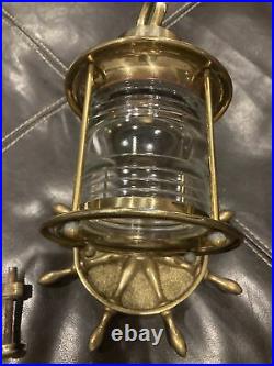 Vintage Brass Nautical Porch Sconce Light Fixture Ships Wheel Jelly Jar Glass